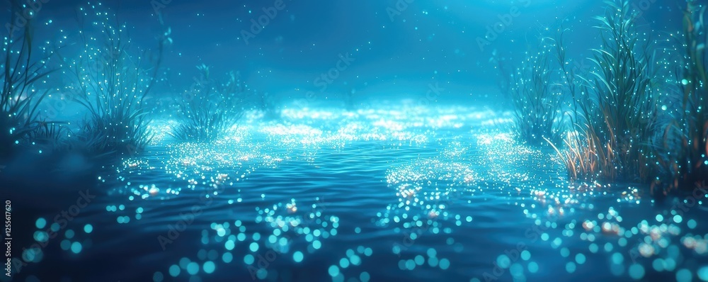 Aufkleber microscopic ocean life idea. a serene underwater scene illuminated by glowing particles and aquatic 