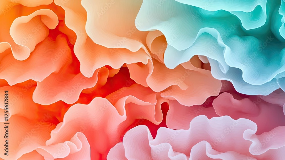 Poster Coral reefs microscopic concept. Colorful abstract shapes create a vibrant and dynamic visual composition.