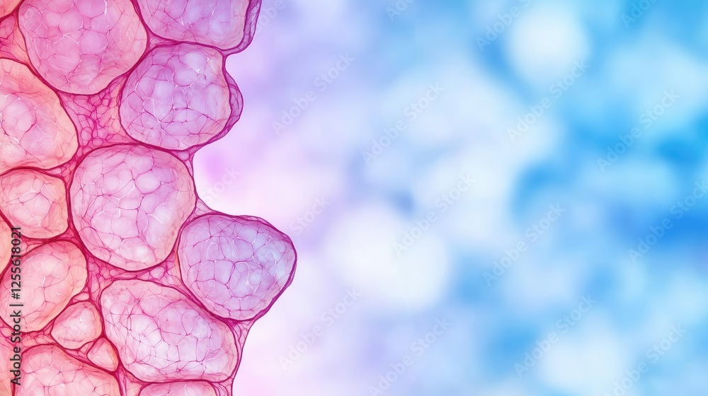 Poster coral reefs microscopic concept. abstract cell structure with vibrant colors and a blurred backgroun