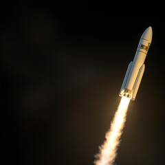 White Rocket Launching into Dark Night Sky