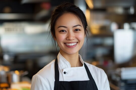 Culinary mastery a portrait of a female chef in a restaurant kitchen artful environment captured perspective