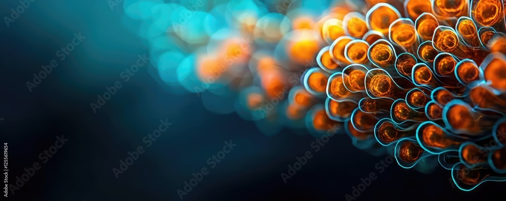 Poster microscopic ocean life idea. vibrant underwater coral showcasing unique textures and colors in a ser