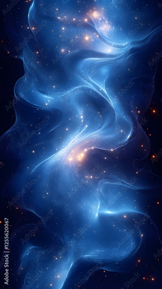 Wall mural a subtle neon glow in deep navy, with barely-there futuristic elements.