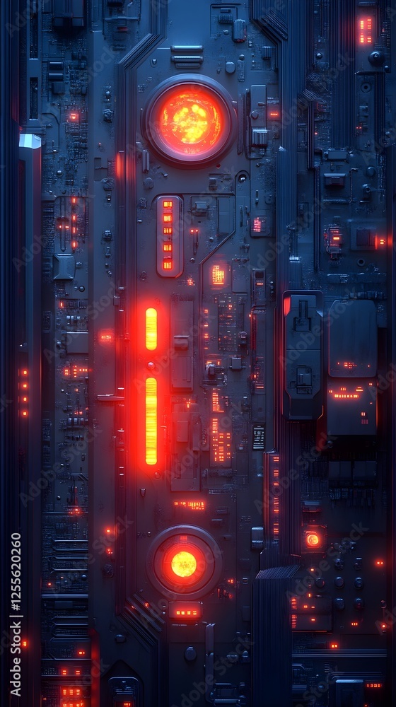 Wall mural a subtle neon glow in deep navy, with barely-there futuristic elements.