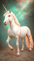 Naklejka premium White Unicorn in Sparkling Teal Setting