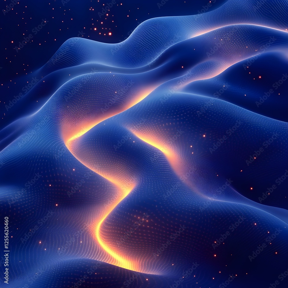 Wall mural a subtle neon glow in deep navy, with barely-there futuristic elements.