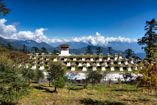 Rows of Chortens, Druk Wangyal Chortens, Dochula Pass, Bhutan