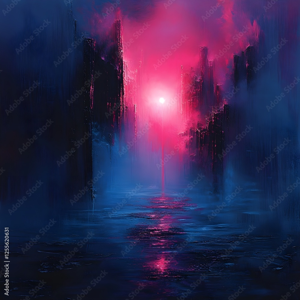 Sticker a subtle neon glow in deep navy, with barely-there futuristic elements.
