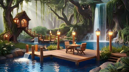 Forest house Retreat with Waterfall