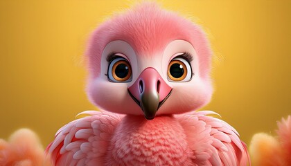 Niedlicher Flamingo, gelber Hintergrund