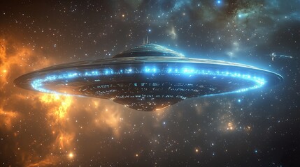 Obraz premium Enormous Alien Spaceship Gliding Through a Nebula