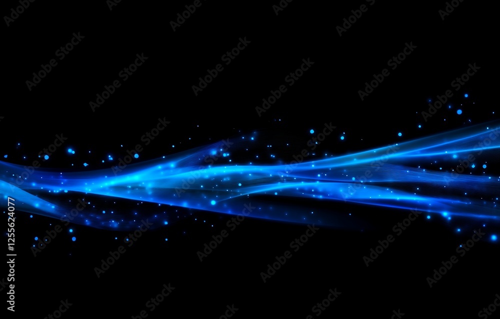 Poster abstract blue glowing wave background with sparkling particles design