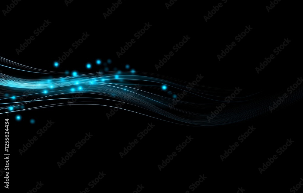 Poster abstract blue light waves flowing dynamically on black background elegant design