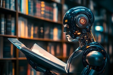 Fototapeta premium Smart robots with the future of learning about educational technology that leverages artificial intelligence to enrich knowledge