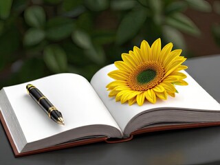 Open Book Sunflower Pen Nature s Inspiration for Writing