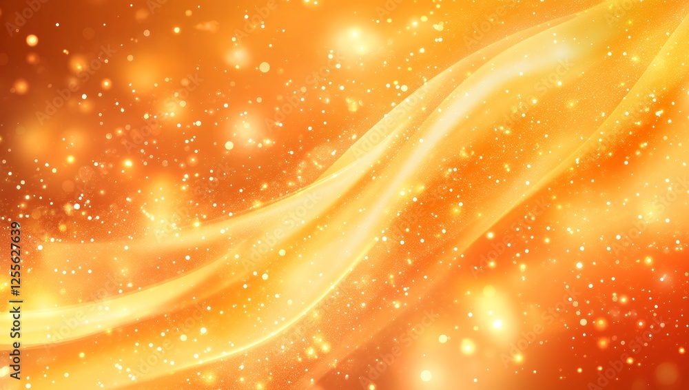 Poster golden abstract background with sparkling lights and smooth waves