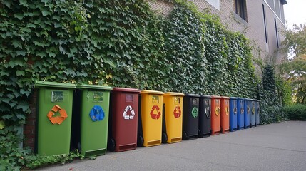 Promoting sustainability a row of colorful recycling bins at a school campus educational resource for eco-friendly practices