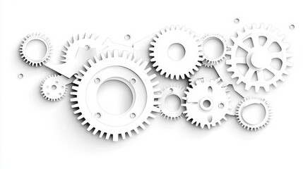 White Gears Mechanism Background with Different Sizes and Shapes in a Minimalist Style