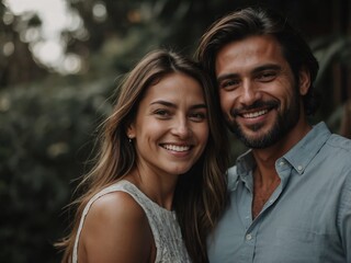Fototapeta premium Joyful Couple in Love Embracing Nature with Warmth and Tenderness