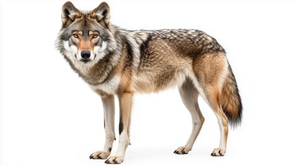 Fototapeta premium Timber wolf standing on white background