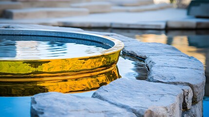 Fototapeta premium Bright Golden Reflective Surface in Serene Water Setting