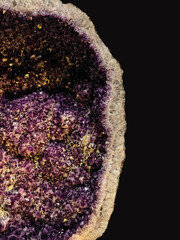 Close-Up View of Amethyst Quartz in Geode on Dark Background