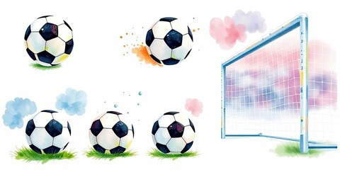 Watercolor Soccer Balls Goal Sport Game Kids Fun Illustration