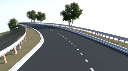 Fototapeta premium Curved Country Road with Green Trees Alongside Under Bright Skies in Natural Landscape