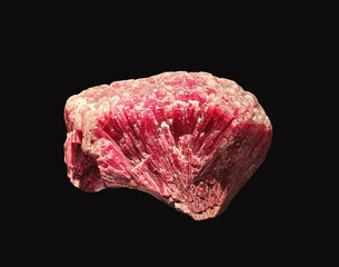 Close-Up View of Elbaite Rubellite Mineral Specimen with Vibrant Pink Hue on Dark Background