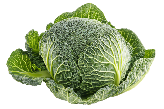 A large green cabbage is sitting. ,on transparent background.