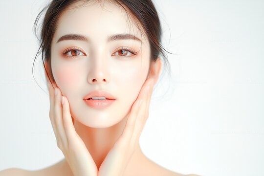 白色の美肌の若い女性。美容系広告に最適な素材。