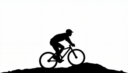 Obraz premium Cyclist silhouetted against white background, adventure and freedom