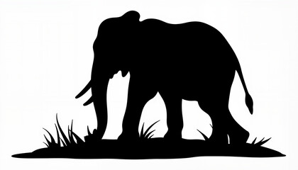 Fototapeta premium Majestic elephant silhouette walking on grass, nature symbolism