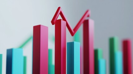 3D colorful bar graph rising upward, business growth, financial progress
