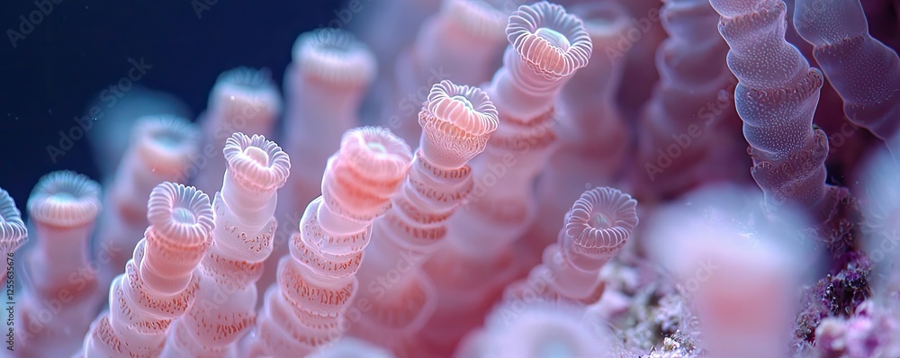 Poster coral reefs microscopic concept. a close-up view of vibrant coral structures in a serene underwater 