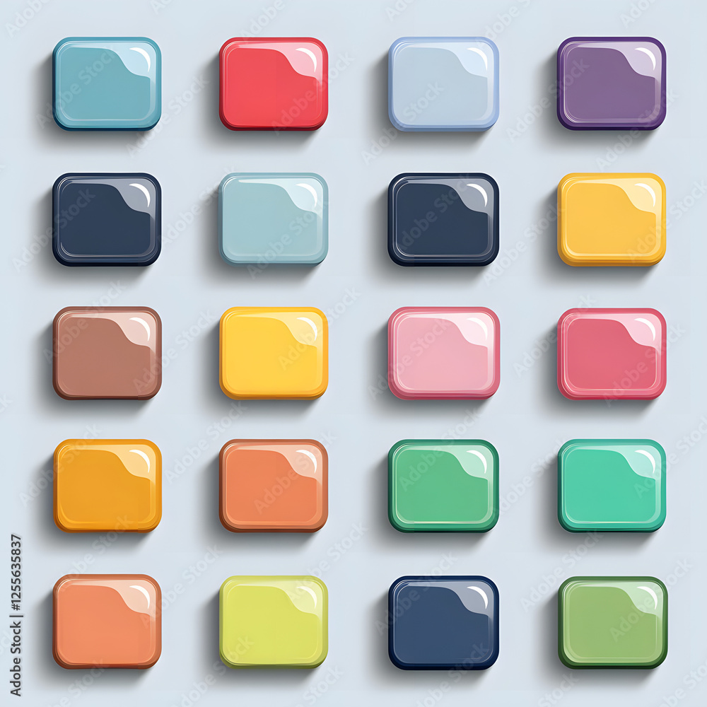 Poster basic flat vector buttons with rounded edges in various colors