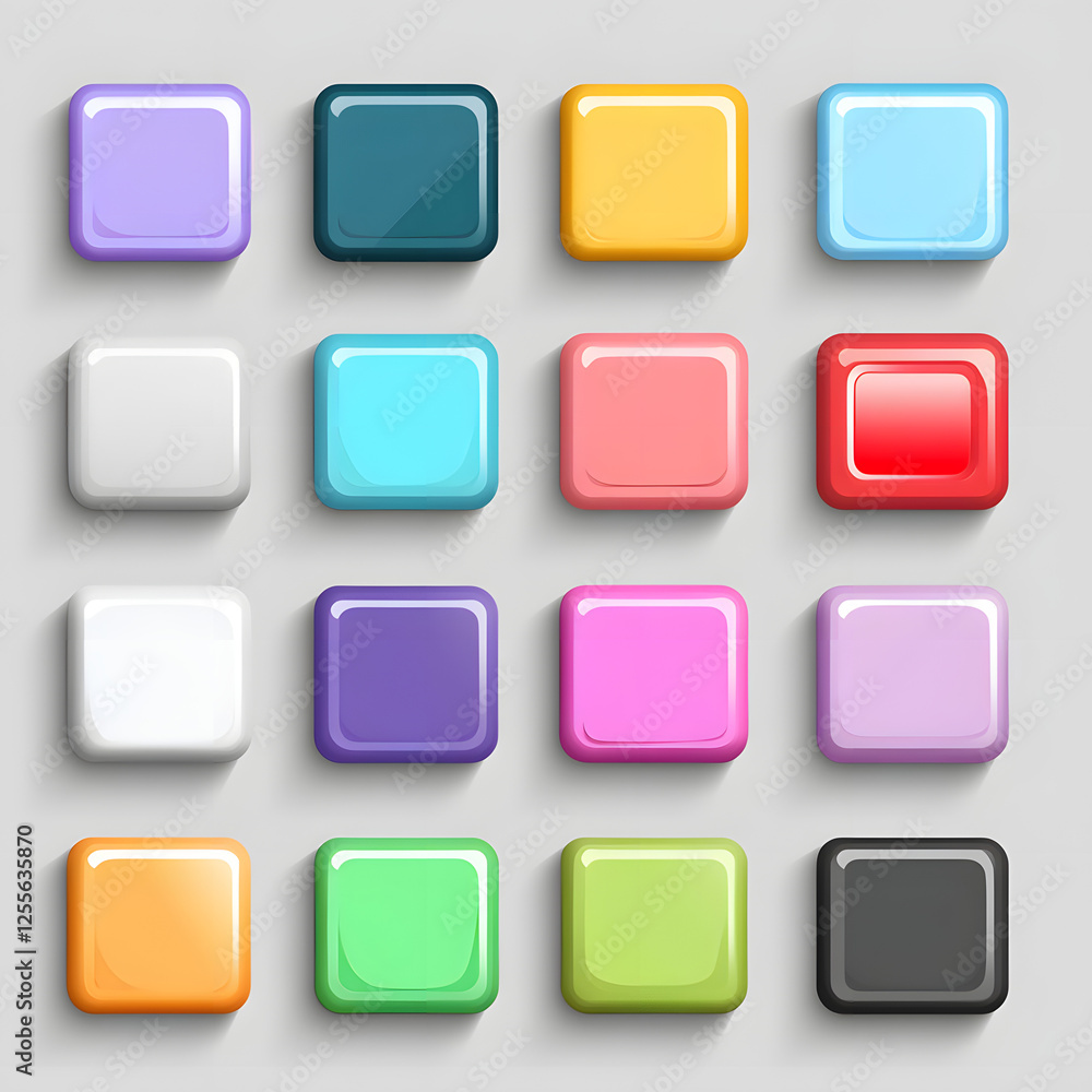 Poster collection of colorful flat vector buttons with hover effects