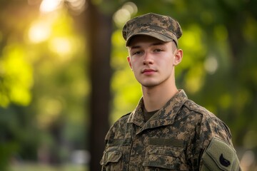Young Student Soldier In Uniform,