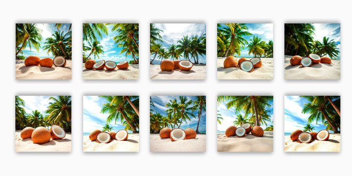 Headphone post, Coconut post, Laptop post, Mango post, Zibra post, Watermelon post, Background post, social media post bundle template ai generated

