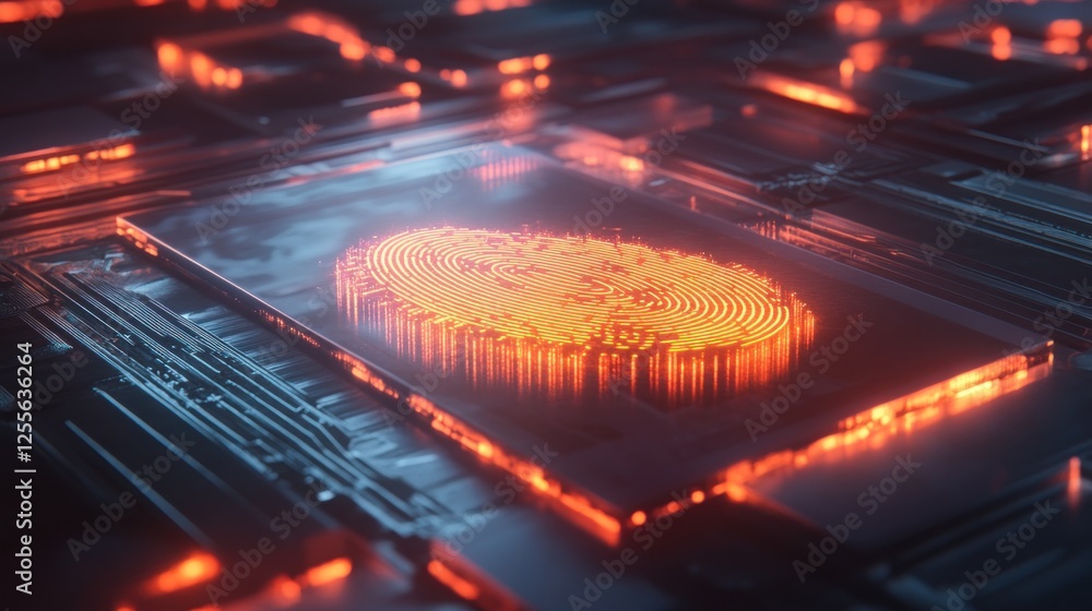 Poster futuristic biometric security: fingerprint authentication on circuit board