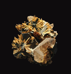 Detailed Close-Up View of Beautiful Rutile and Hematite on Quartz Mineral Specimen on Dark Background