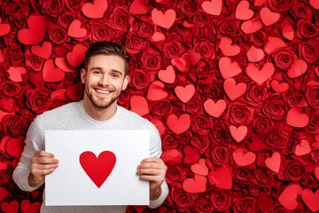 Love confession. Commercial ad campaign visual idea concept art. Valentine's day greeting from man or for man: extraordinary vivid image of loving caucasian young man. Artistic love concept.