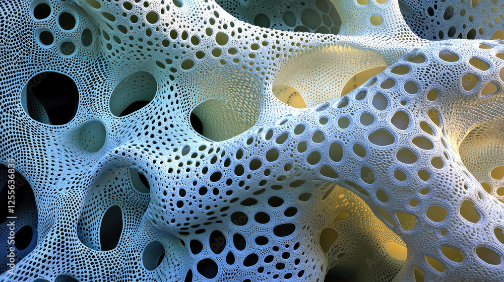 Poster intricate abstract structure showcasing organic forms and textures with soft lighting effects
