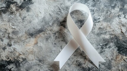 White Awareness Ribbon on Textured Grey Surface
