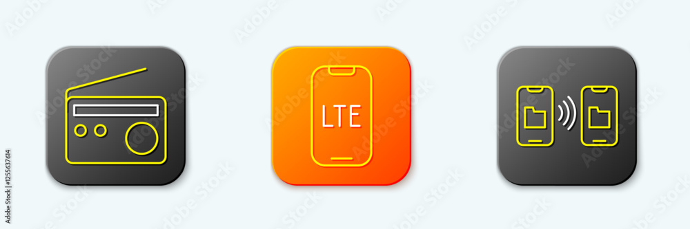 Poster set line radio, lte network and data transfer and storage icon. vector