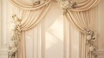 Elegant Cream Drapes Adorned With White Flowers