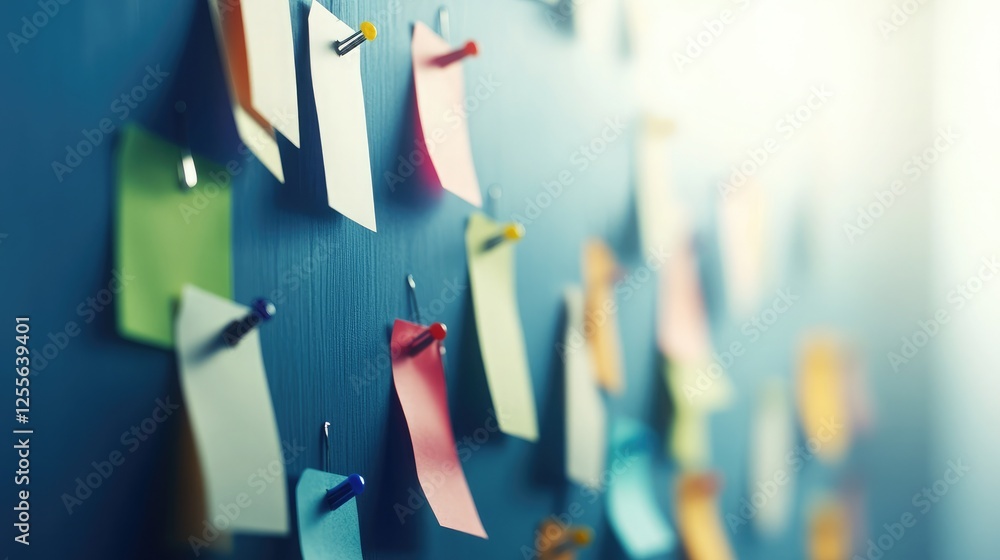 Poster a bulletin board displaying various colorful pins and notes, symbolizing open communication and idea