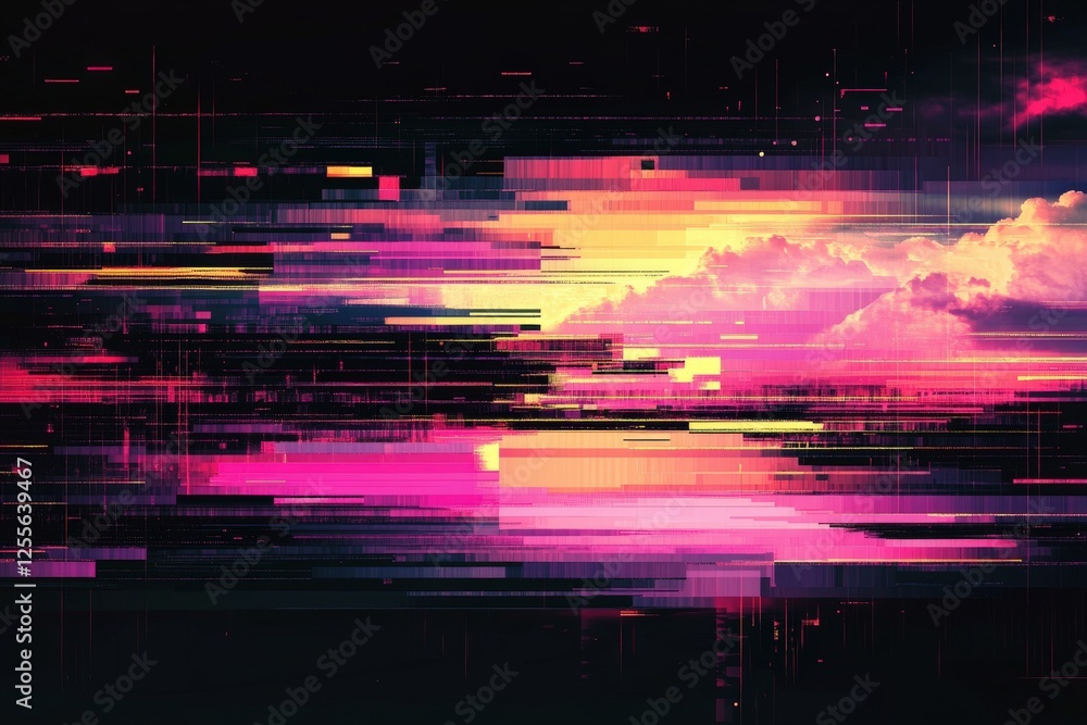 Poster glitch effect overlays, digital distortion textures,digital glitch transition with distorted effect