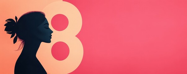 International Women's Day. It has a pink background with a silhouette of a woman's head on the left side, an overall retro