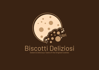 Biscotti Deliziosi Logo Cookie with Crumbles around it Unique Vector Art